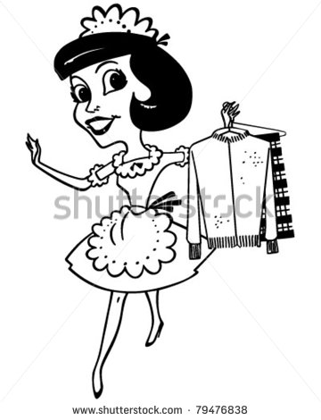 Maid With Clean Clothes   Retro Clipart Illustration   Stock Vector