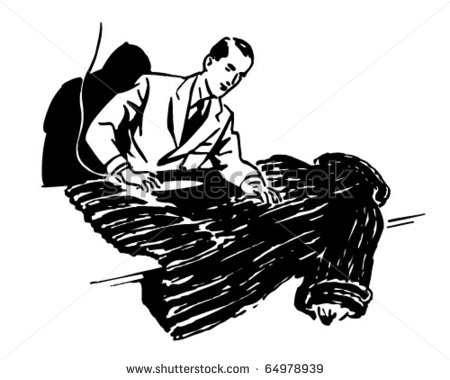 Man Cleaning Fur Coat   Retro Clipart Illustration   Stock Vector