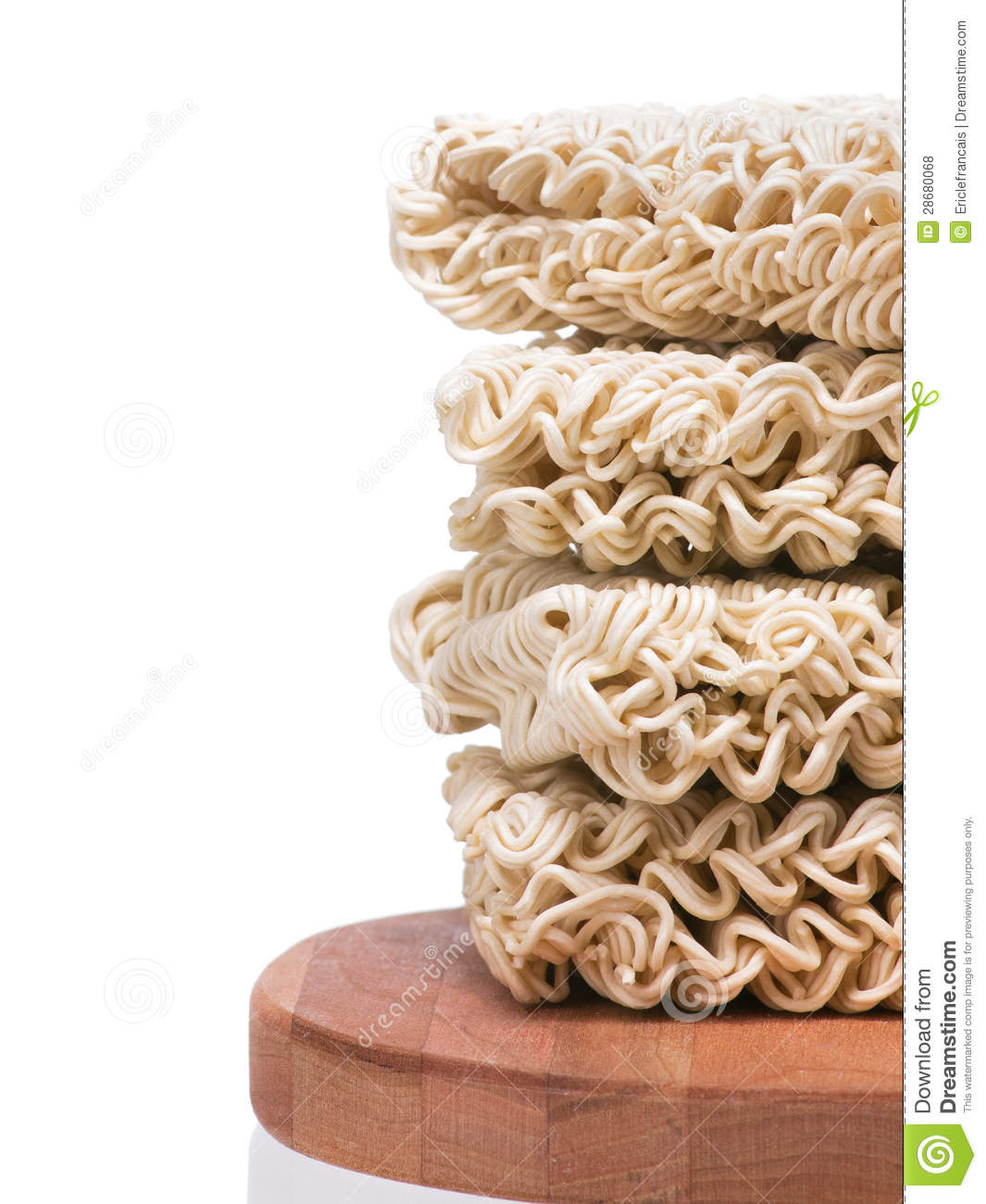Ramen Instant Raw Noodles Staked On Wooden Plank Royalty Free Stock