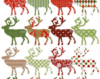 Reindeer Clip Art Set   Patterned H Oliday Printable Digital Clipart