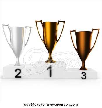 Silver Bronze Cups On Podium Isolated On White  Clipart Gg58407875