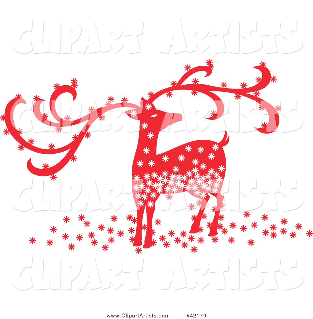 Vector  42179   Sparkling Red Christmas Reindeer With Large Antlers