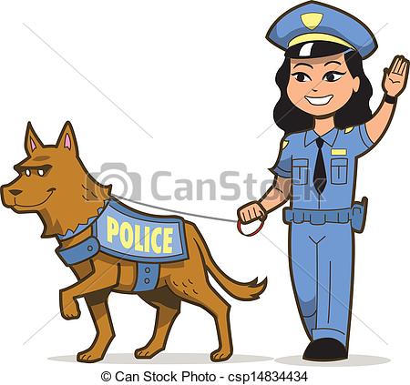 Vectors Of K 9 Police Dog And Asian Female Police Officer Csp14834434    