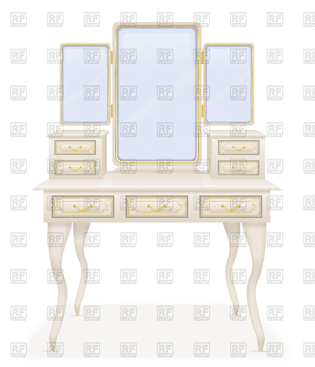 White Vanity Table Old Furniture   Retro Three Leaved Mirror 92199    
