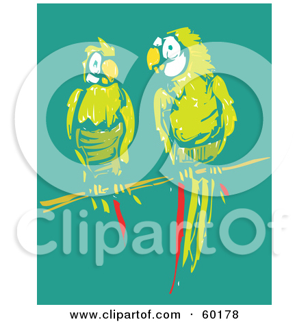 Yellow Parrot Pair Perched On A Branch Over Teal By Xunantunich