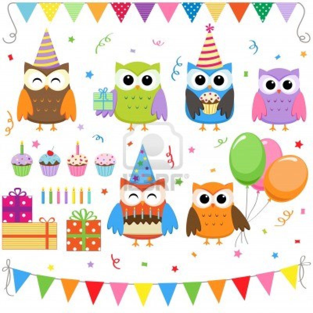10324510 Zestaw Elementa W Strony Urodziny Wektora W Z Cute Owls Jpg