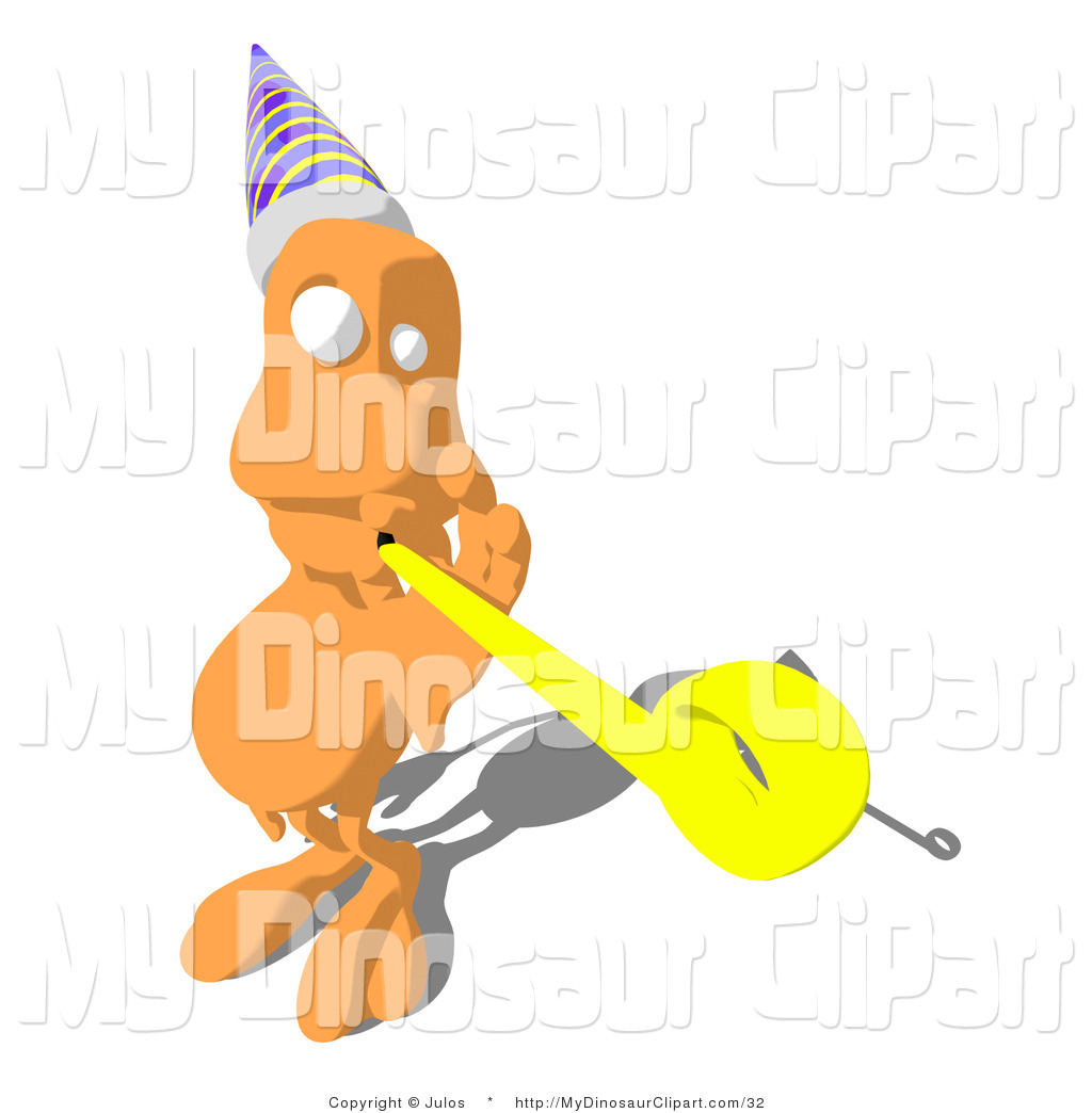 Clipart Of An Orange Monster Character Playing With A Yellow Party