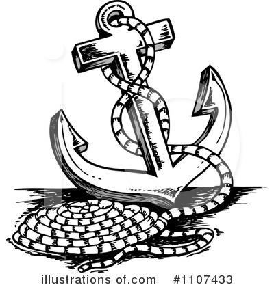 Clipart Sketched Black And White Ship Anchor Rope Royalty Free