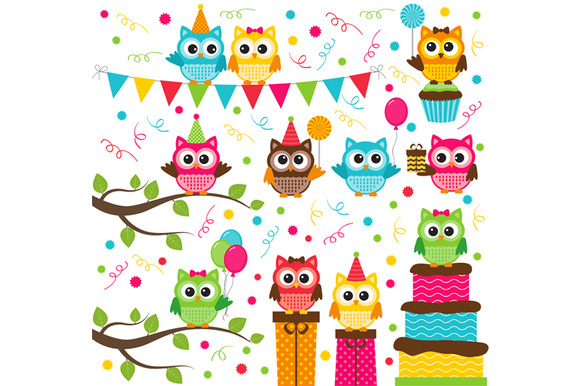 Digital Owl Party Clip Art   Illustrations On Creative Market