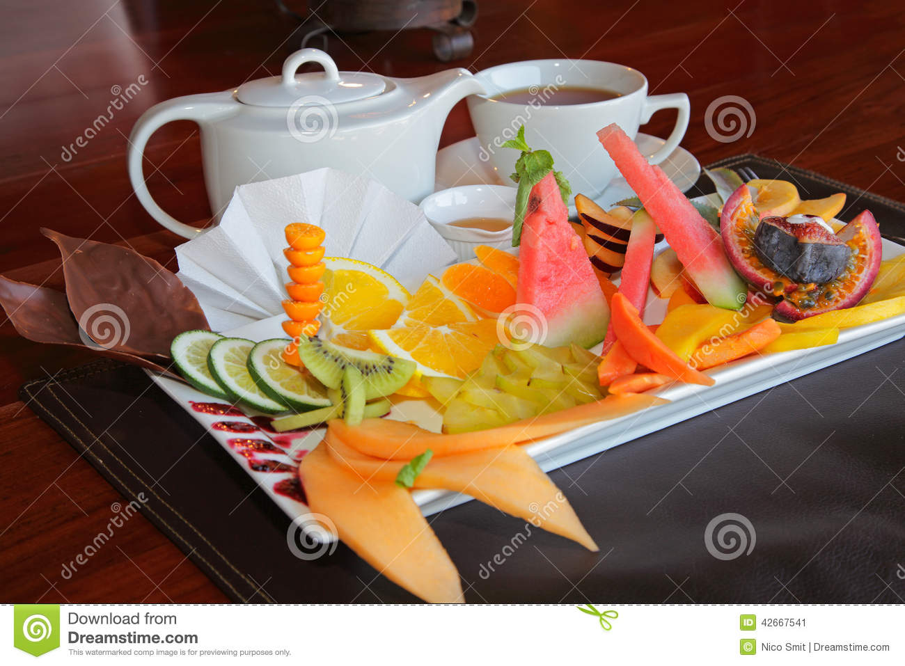 Fruit Platter With Tea Stock Photo   Image  42667541
