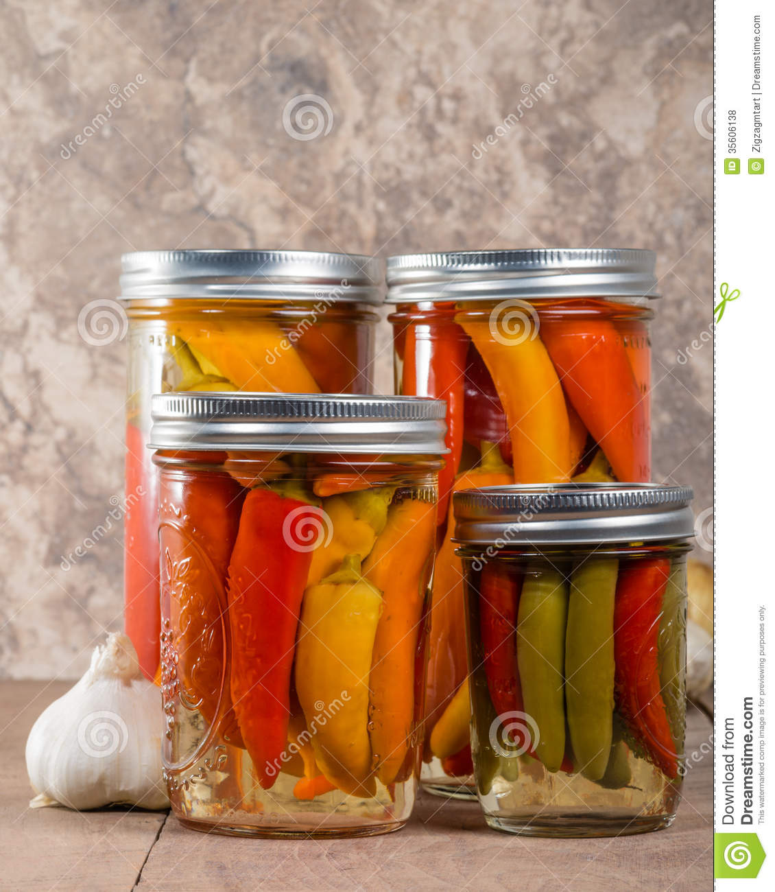 Homemade Pickled Hot Peppers In Mason Jars 