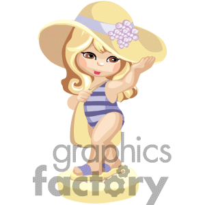 Little Girl Going To The Beach In Bathing Suit And Floppy Hat Clipart    