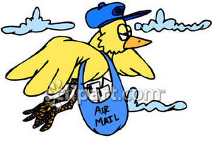 Mail Bird With A Bag Of Air Mail   Royalty Free Clipart Picture