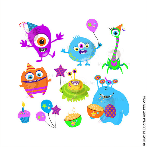 Monster Clipart Clip Art Kids Birthday Party Digital Little Monster