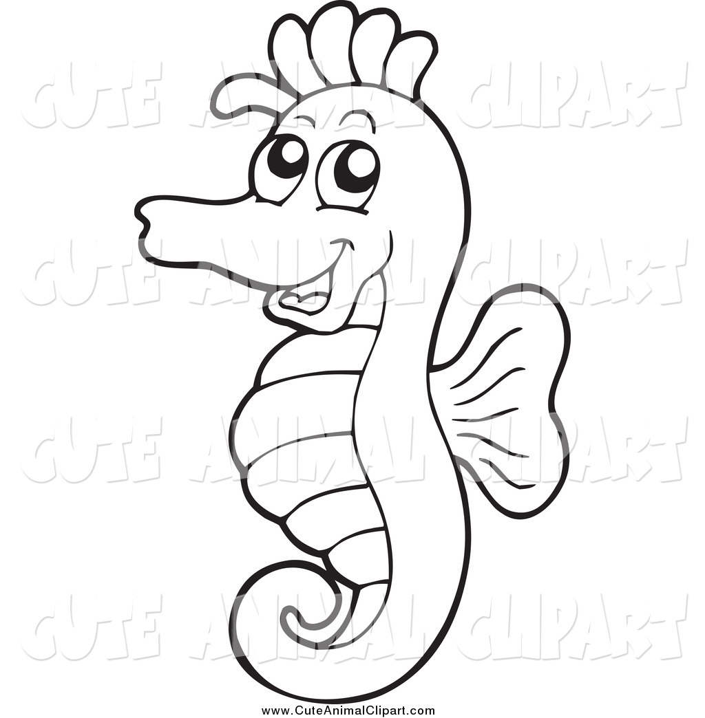 Seahorse Black And White Clipart Vector Cartoon Clip Art Of A