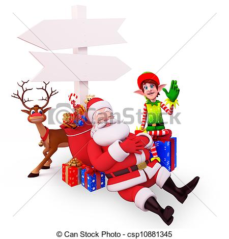 Stock Illustration   Sleeping Santa With Reindeer   Stock Illustration