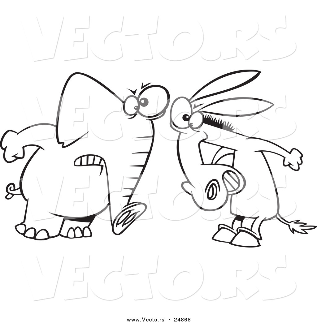 Vector Of A Cartoon Opposing Democratic Donkey And Republican Elephant