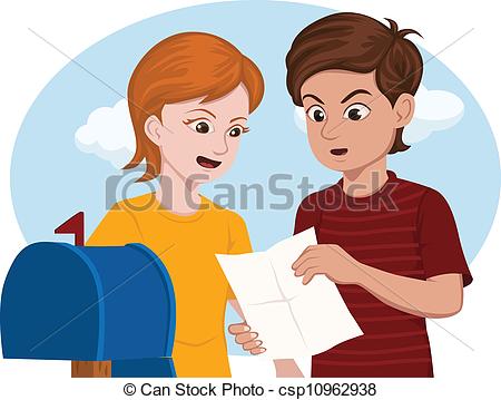 Vectors Of You Have Got Mail   2 Kids Surprised While Reading A Letter