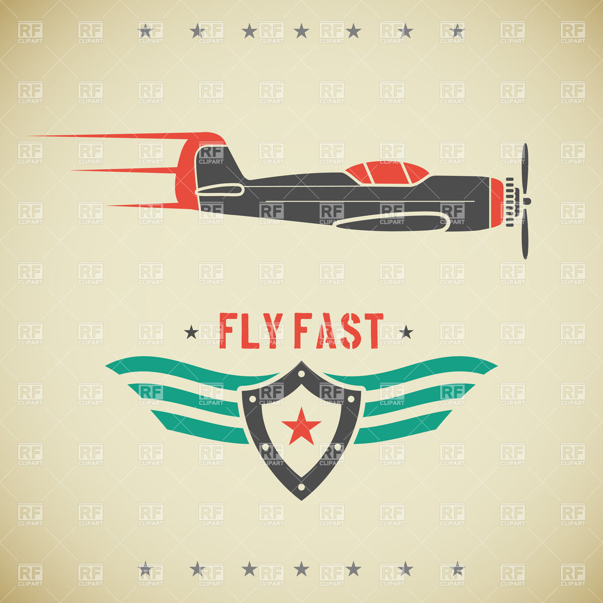 Vintage Background With Airplane And Emblem With Shield And Wings    