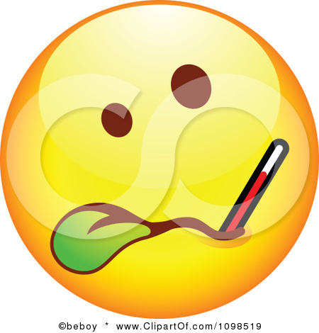 1098519 Clipart Sick Yellow Cartoon Smiley Emoticon Face With A