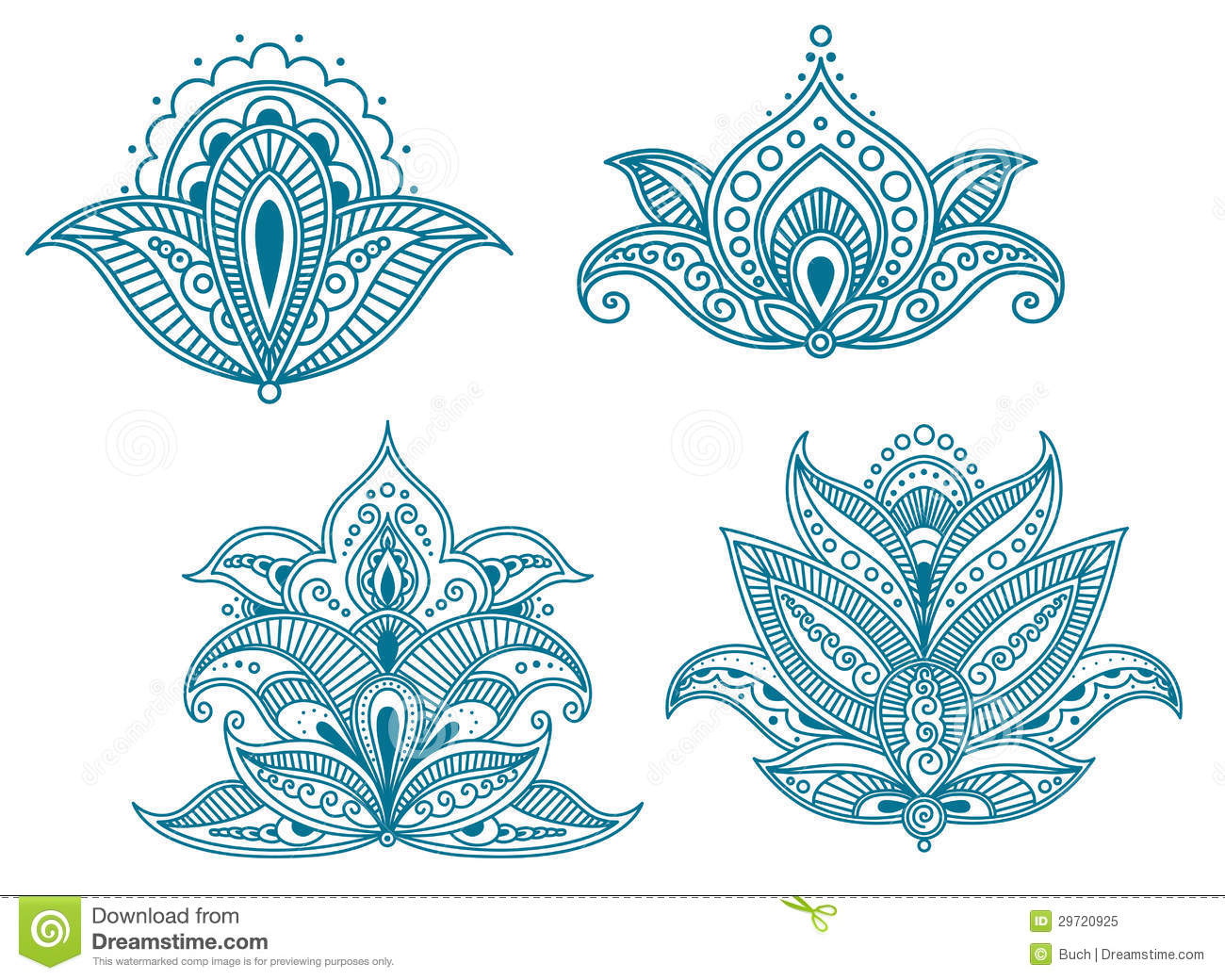 Abstract Persian Floral Embellishments Isolated On White  Vector