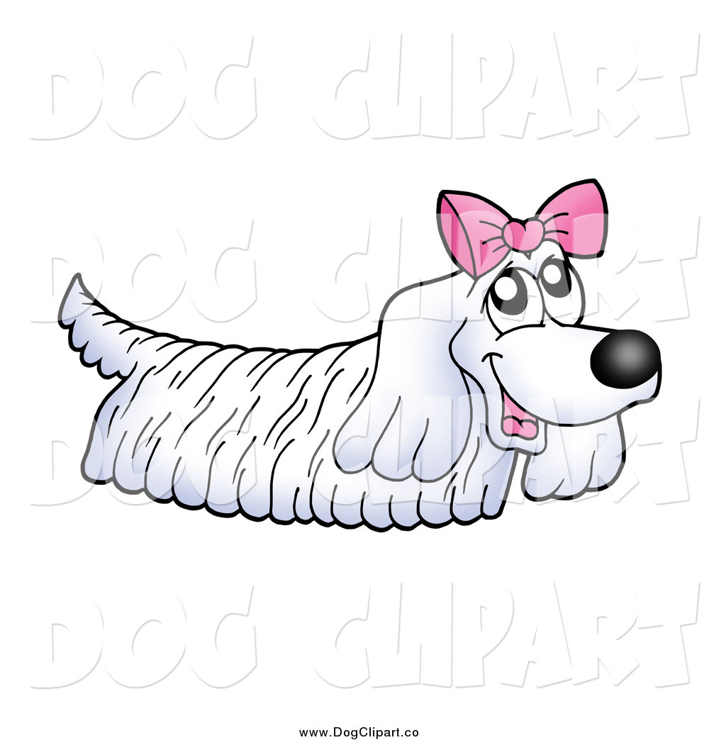 Art Of A Long Haired White Dog Wearing A Pink Bow By Visekart    2462