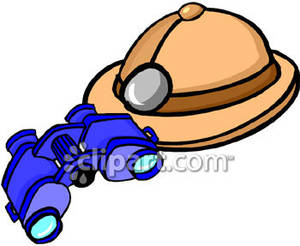 Binoculars And A Safari Hat   Royalty Free Clipart Picture