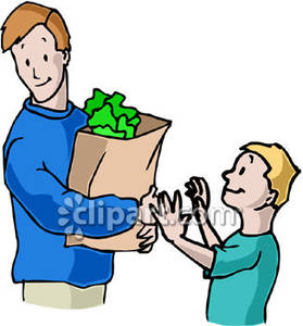 Boy Helping His Dad With Groceries   Royalty Free Clipart Picture