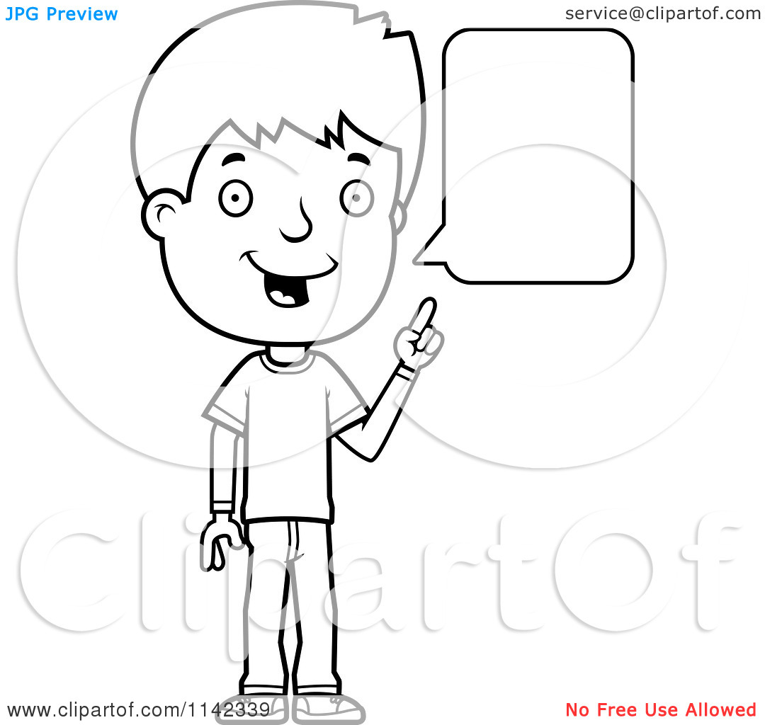 Cartoon Clipart Of A Black And White Adolescent Teenage Boy Talking
