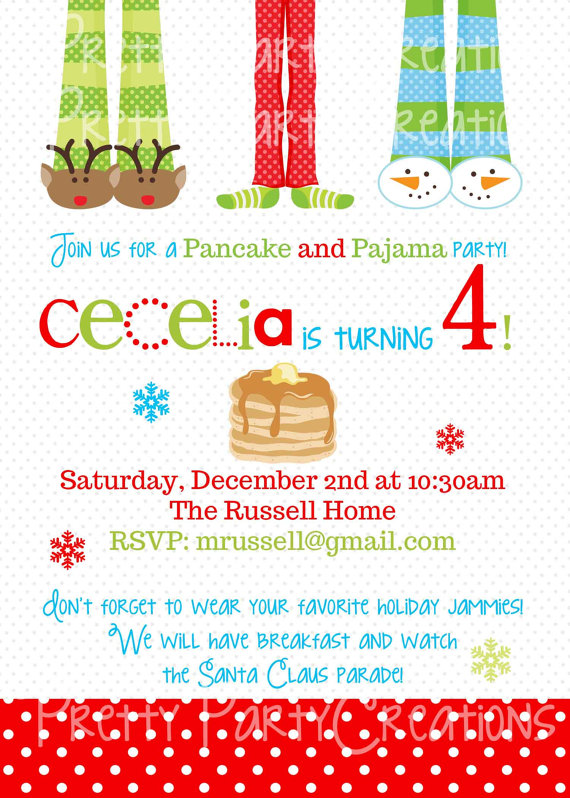 Christmas Pancakes And Pajama Feet Invitation   You Print
