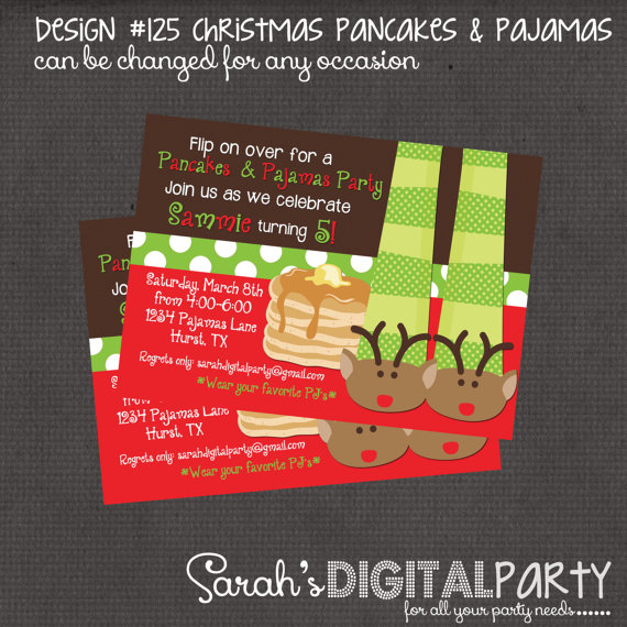 Christmas Pancakes And Pajama Party Invitation 4x6 Or 5x7 Digital You    