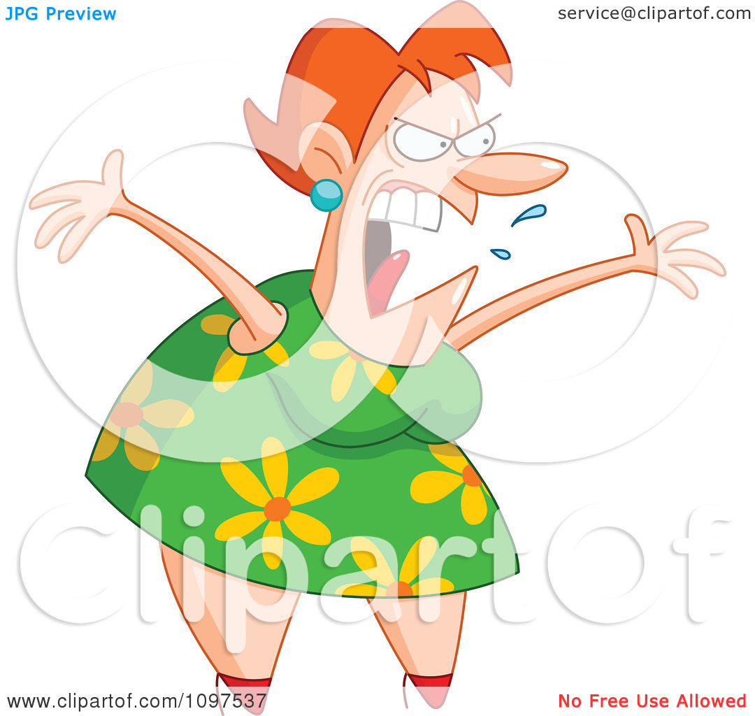 Clipart Angry Woman Screaming With A Spray Of Spit And Open Arms    