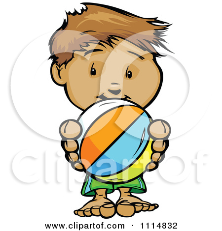 Clipart Cute Beach Boy Holding A Ball   Royalty Free Vector