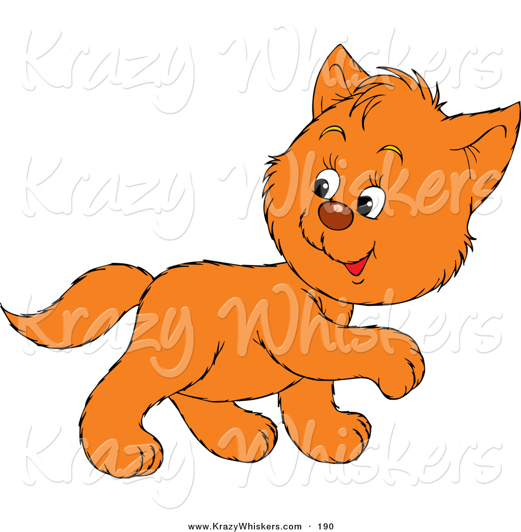 Clipart Of A Cute Ginger Cat Walking To The Right Looking Back