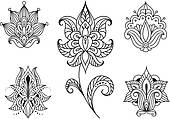 Clipart Of Abstract Persian And Indian Flower Blossoms