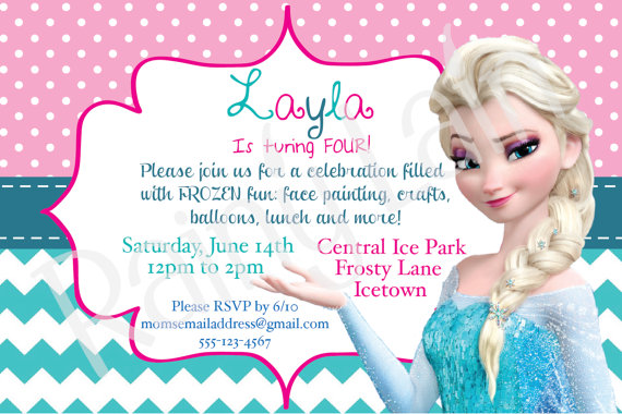 Disney Frozen Printable Birthday Party Invitation Invite  Polka Dot