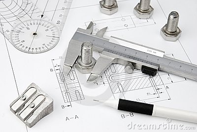 Engineering Tools On Technical Drawing Stock Photo   Image  22027900