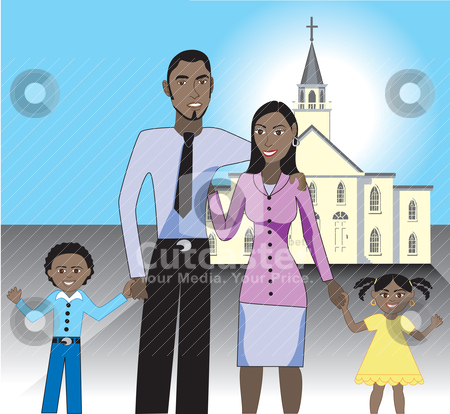 Family Church 1 Stock Vector Clipart A Beautiful Family Of 4 Showing