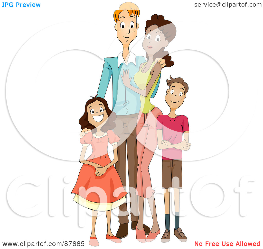 Free  Rf  Clipart Illustration Of A Happy Mixed Face Family Of Four