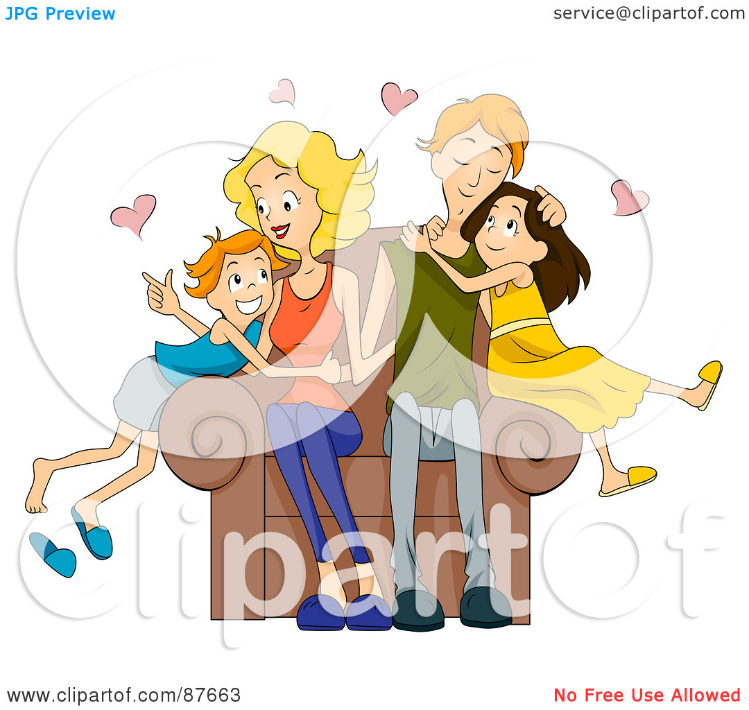 Free  Rf  Clipart Illustration Of A Loving Caucasian Family Of Four