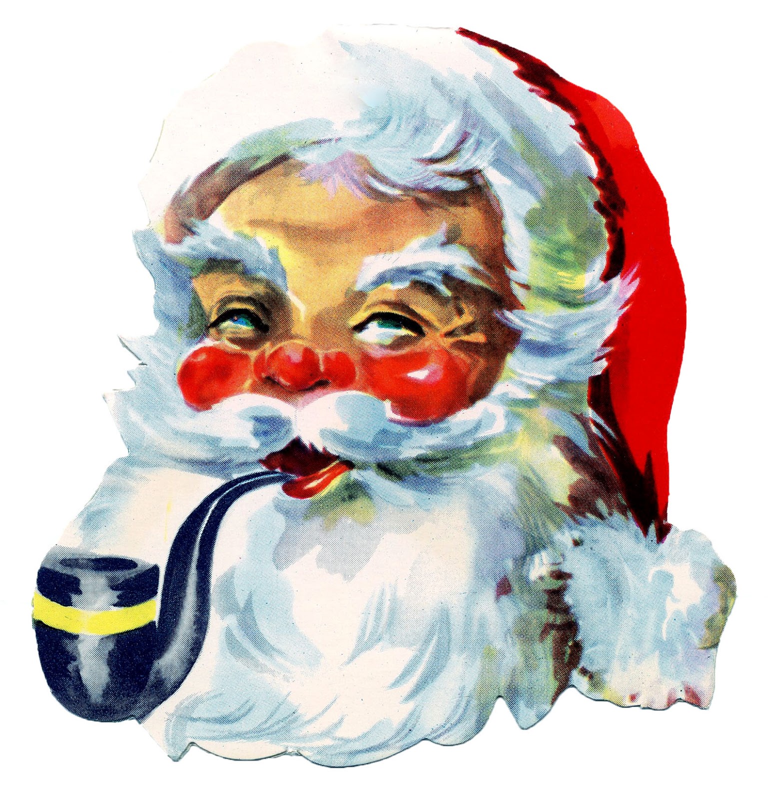 Graphic   Gorgeous Rosy Cheeked Santa With Pipe   The Graphics Fairy