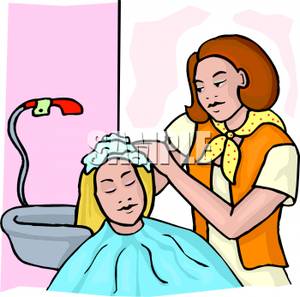 Hair Dresser Washing A Customer S Hair   Royalty Free Clipart Picture