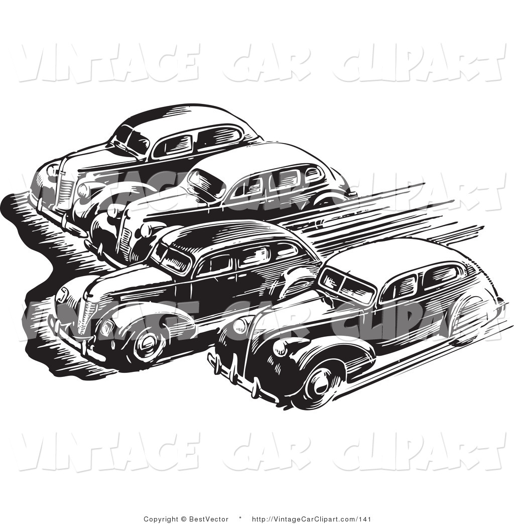 Larger Preview  Clipart Of A Retro Black And White Cars Taking Off In