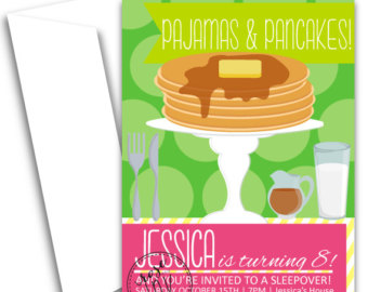 Pajamas And Pancakes Girls Birthday Party Invitation   Orange   Green
