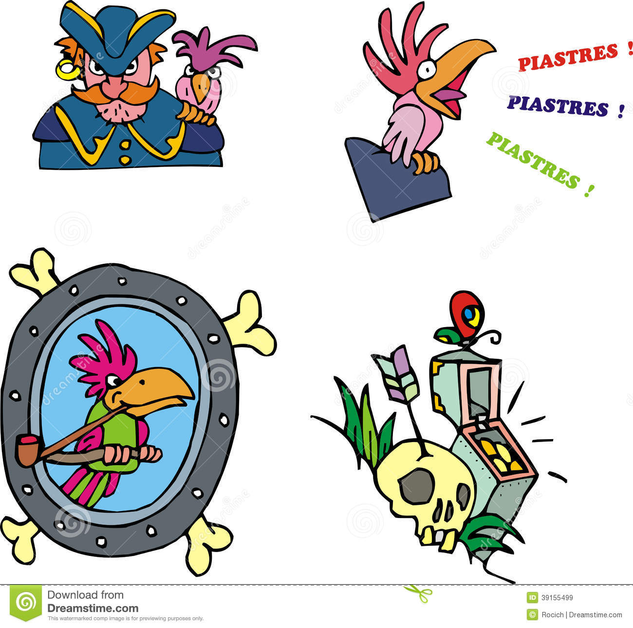 Pirate Parrot Clipart Set Adventure Vector Illustrations 39155499 Jpg