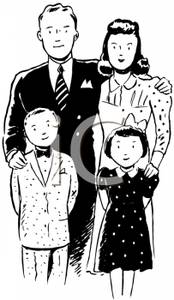 Retro Cartoon Of Family Of Four   Royalty Free Clipart Picture