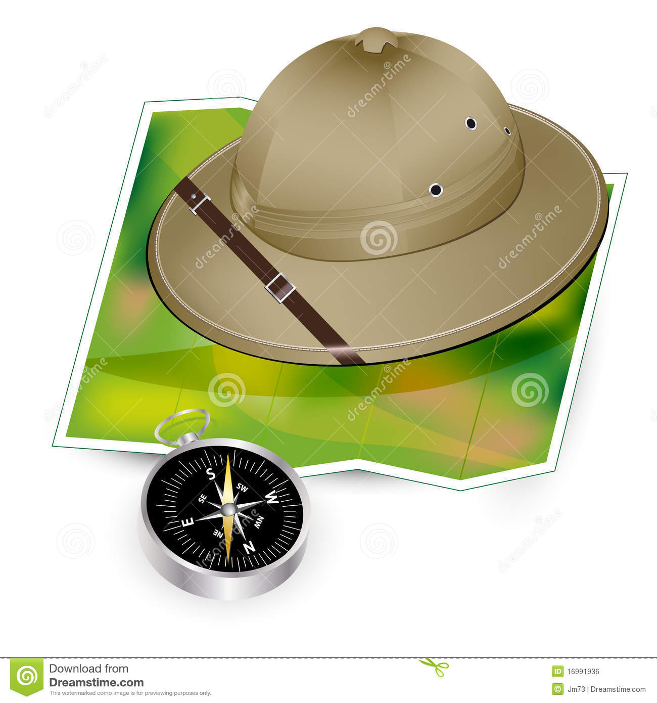 Safari Hat Map And Compass Royalty Free Stock Image   Image  16991936