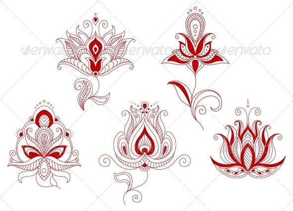 Set Of Abstract Flowers In Persian And Indian Motif   Flourishes