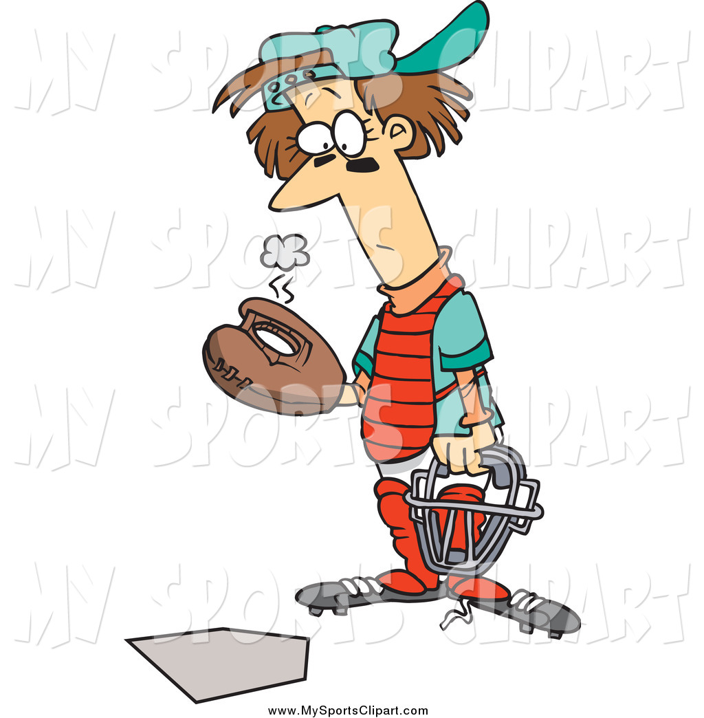 Sports Clip Art Of A Cartoon Baseball Catcher With A Hole In His Glove