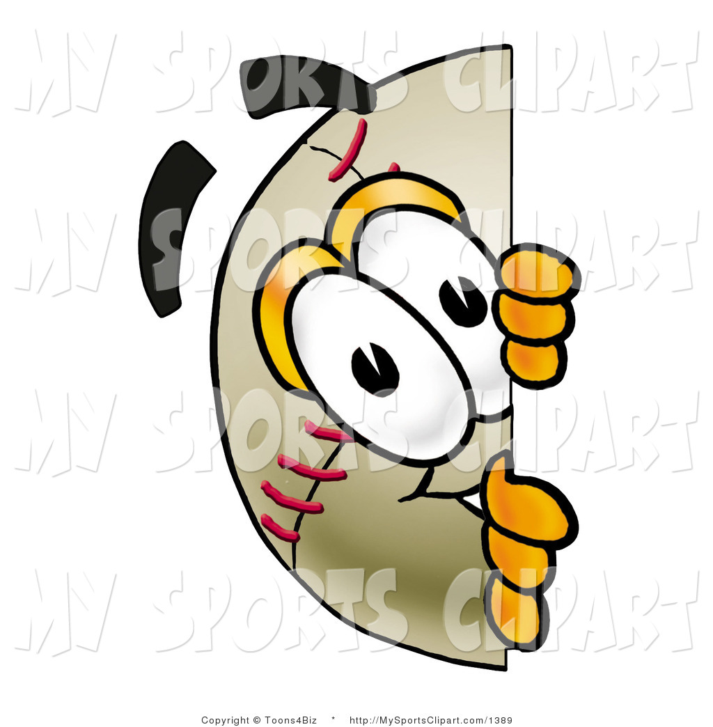 Sports Clip Art Of A Curious Baseball Mascot Cartoon Character Peeking